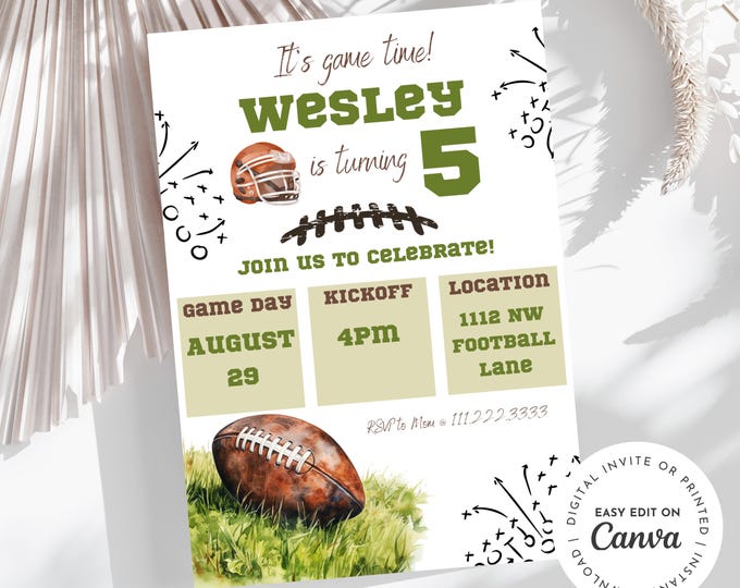 football birthday invitation, football theme birthday party, edit to any age, football theme, boy birthday, touch down, kickoff, game time