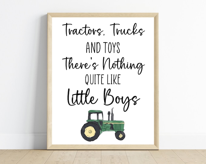 Green tractor boy bedroom wall art, there’s nothing quite like boys, John Deere tractor, nursery art, digital download, printable