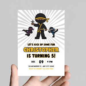 Let's Kick Up Some Fun Geburtstagseinladung, Ninja-Geburtstags-Einladung, 5. Geburtstagseinladung, Junge-Geburtstags-Einladung, Ninja 5.Geburtstag