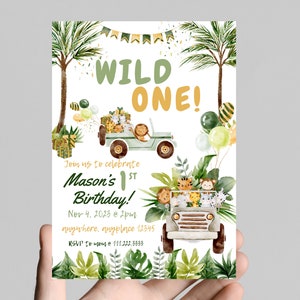 Wild ONE first birthday invitation, safari animals, zoo animals, party animals, first 1st birthday invitation, customize, digital, printable