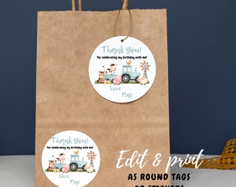 Farm Tractor Birthday Favor Tags or Stickers (Digital Download)