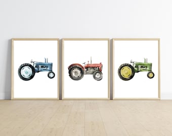 vintage tractor boy room decor, wall art, farm and country room, rustic, 12x16, set of 3 prints included, frame not included