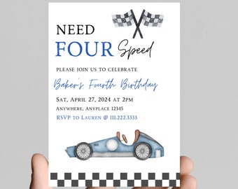 Need four speed, need for speed, Race on over, race car theme birthday invitation, 4th birthday, racing,nascar, editable, printable, digital