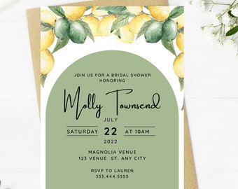 Beautiful lemon bridal shower invitation, lemon floral, Wedding, simple, minimalist, printable, editable, instant download template