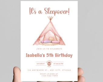 Girls Sleepover Birthday Invitation, Slumber Party Theme (Digital Download)