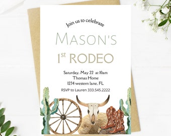 Rodeo 1st Birthday Invitation, Western Cowboy Theme (Digital Download)