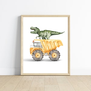 Dinosaur and construction truck theme wall art