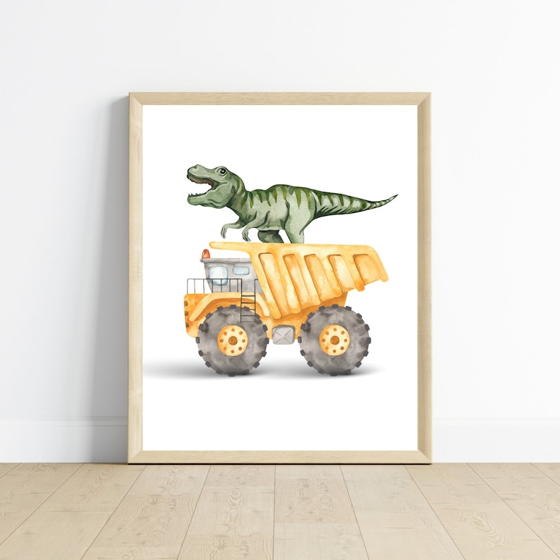Dinosaur and construction truck theme wall art