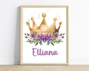 Princess crown girl nursery bedroom wall art, 11x14, one digital download, printable