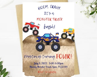 Monster Truck Birthday Invitation, Boom Crash Bash (Instant Download)