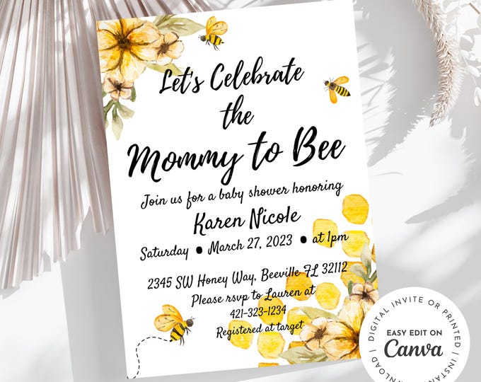 Mommy to bee, honey bee Baby Shower Invitation, Mommy to Be, Sweet as honey, Mommy to Bee, Bees, gold, Honey, Gender Neutral, Baby