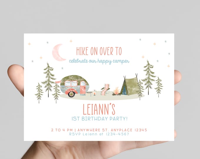 ONE happy camper theme 1st birthday party invitation, camping, camper, adventure, boy first birthday, printable, digital