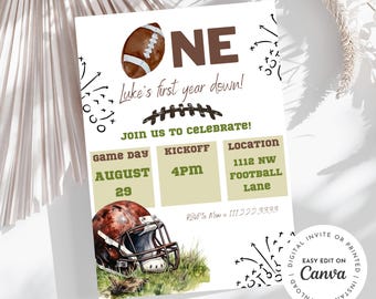 Football First Birthday Invitation, Customizable Party Theme (Digital Download)