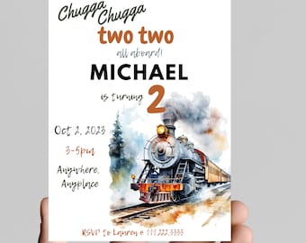 Train Birthday Invitation, Chugga Chugga Two Two, Editable (Digital Download)