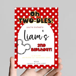 Oh twodles! Mickey Mouse birthday invitation, oh toodles Mickey Mouse 2nd birthday, little boy birthday party, customizable