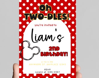 Oh twodles! Mickey Mouse birthday invitation, oh toodles Mickey Mouse 2nd birthday, little boy birthday party, customizable