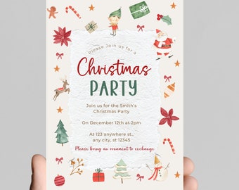 Christmas party invitation, cookie decorating party, ornament exchange, white elephant party,editable, ugly sweater party, printable,digital