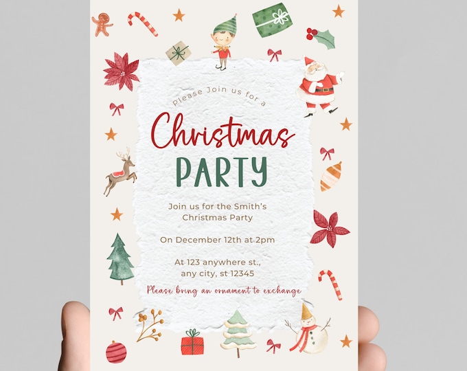 Christmas party invitation, cookie decorating party, ornament exchange, white elephant party,editable, ugly sweater party, printable,digital