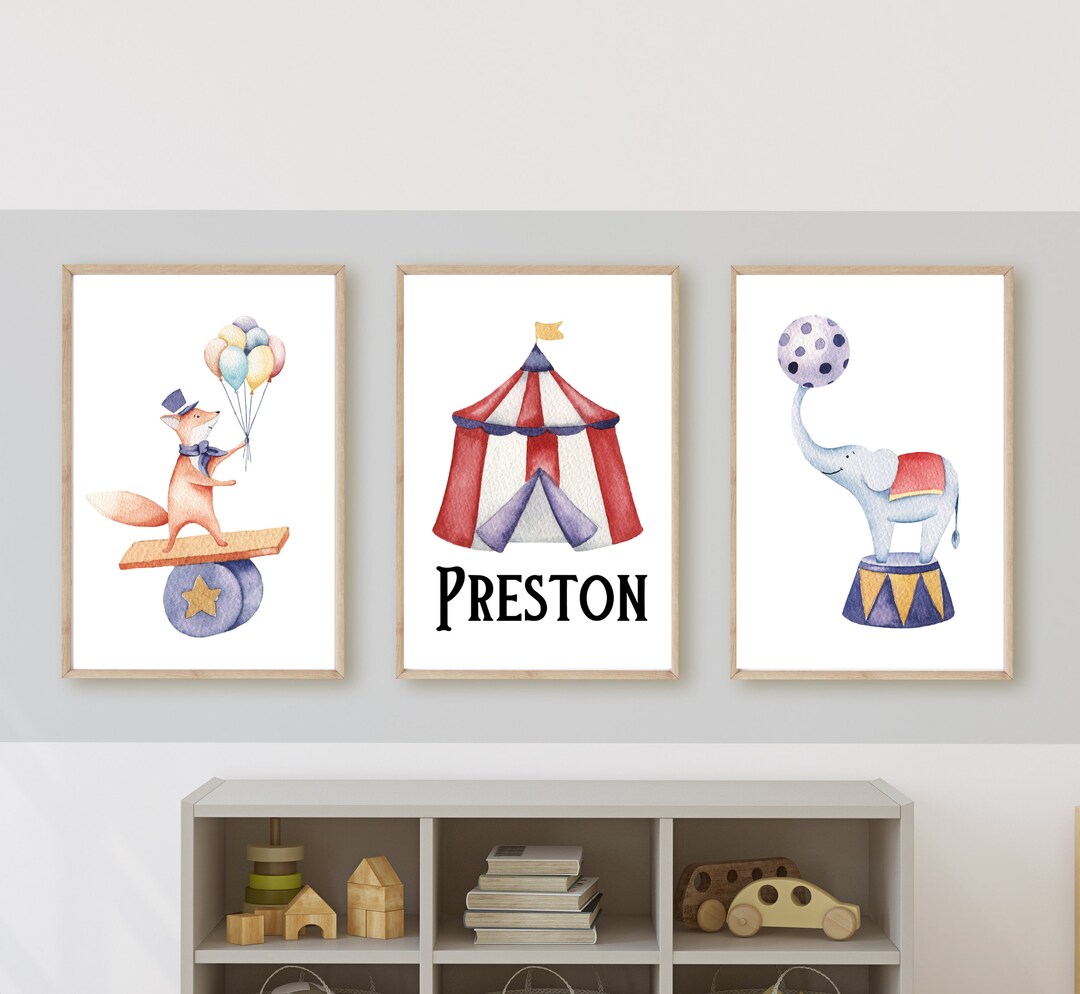 Vintage Circus Animal Prints, Baby Boy Nursery Decor (set of 3 Digital ...