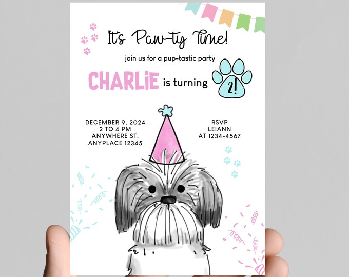 Paw-Ty time! Puppy dog theme birthday invitation, pup-tastic  birthday, printable, digital
