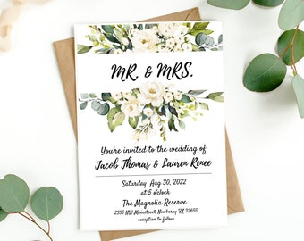 Wedding invitation, Eucalyptus, Wedding, greenery, floral, printable, editable, instant download template, e-card, Bridal