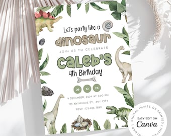 Dinosaurier zum 4. Geburtstagseinladung, bearbeitbare Party einladen (digitaler Download)