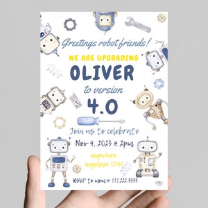 Robot Birthday Invitation, Version 4.0 Upgrade, Editable Age (Digital Download)