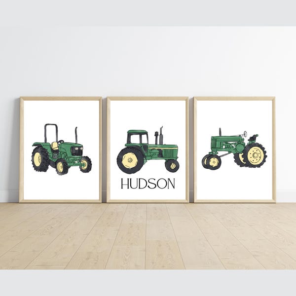 Vintage John Deere Tractor Print Set, Personalized Farm Nursery Decor (Digital Download)