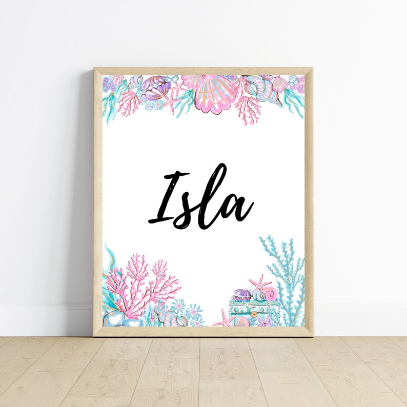 Isla In Cursive Mermaid Girl’s Bedroom Wall Art or Playroom Wall Decor, Sparkles ...