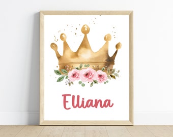 Princess crown girl nursery bedroom wall art, 11x14, one digital download, printable