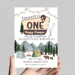 ONE happy camper theme 1st birthday party invitation, camping, camper, adventure, boy first birthday, printable, digital