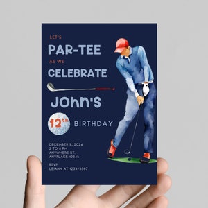 Let&#39;s PAR-TEE birthday invitation, first birthday party, golf theme, perfect for a little boy&#39;s birthday, customizable