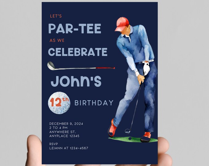 Let's PAR-TEE birthday invitation, first birthday party, golf theme, perfect for a little boy's birthday, customizable