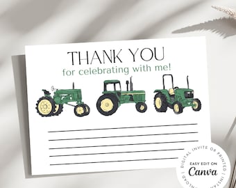 Tractor Thank You Card, Farm Birthday, Editable Printable (Digital Download)