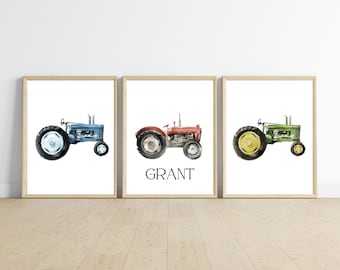vintage tractors nursery bedroom wall art decor, baby boy farm tractor wall art, machine truck wall art baby boy, tractor bedroom, truck