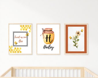 Honey Bee Nursery Decor, Customizable Name Prints (Digital Download)