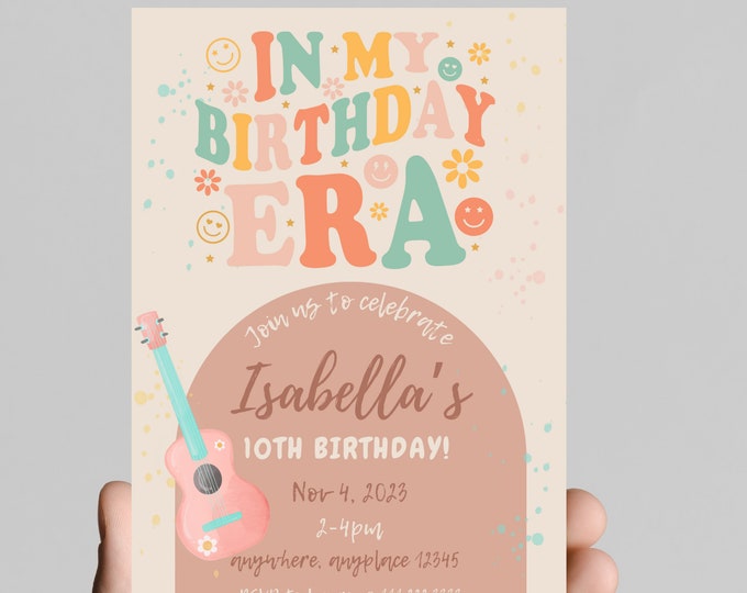 In my birthday Era, Taylor Swift teen birthday invitation, swifty fan birthday, retro throwback, daisy, smiley face, edit any age