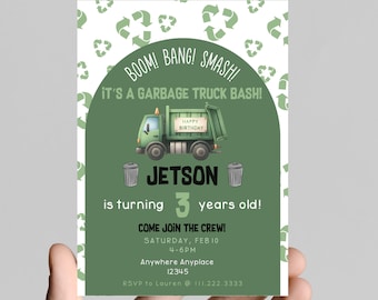 Garbage Truck Birthday Invitation, Recycle Truck Party (Printable, Editable)