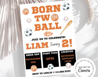 Sports Theme 2nd Birthday Invitation, Editable Printable (Digital)