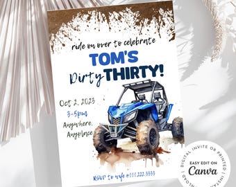 ATV Birthday Invitation, Dirty Thirty, Mud Theme (Digital)