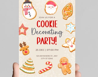 Christmas party invitation, cookie decorating party, ornament exchange, white elephant party,editable, ugly sweater party, printable,digital