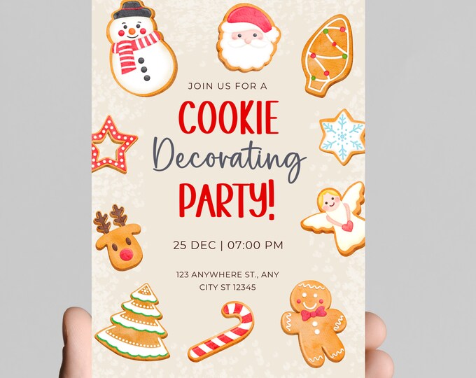 Christmas party invitation, cookie decorating party, ornament exchange, white elephant party,editable, ugly sweater party, printable,digital