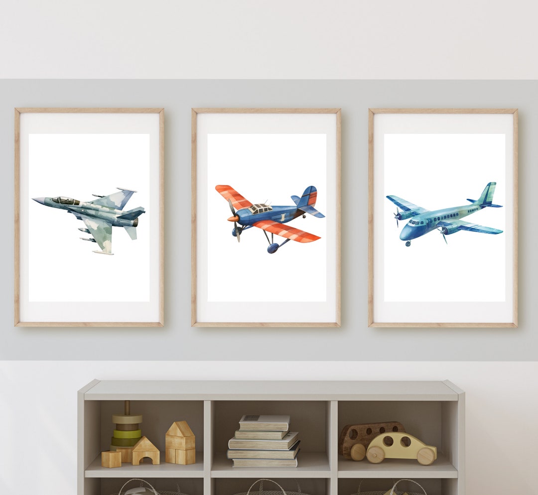 Vintage Airplane Prints, Nursery Boy Room Decor, Set of 3 (digital ...