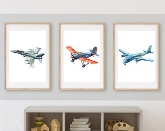 vintage airplane boy room decor, wall art, airplanes, 11x14, set of 3 digital downloads included, frame not included