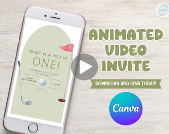 hole in ONE birthday video invitation, first birthday party, golf theme, perfect for a little boy's first birthday, customizable