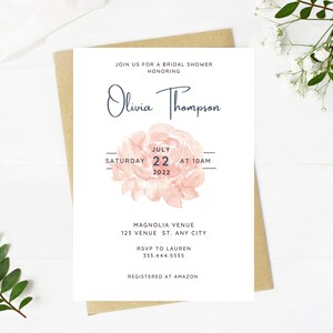 light pale pink floral and greenery bridal shower invitation, Wedding, simple, minimalist, printable, editable, instant download template