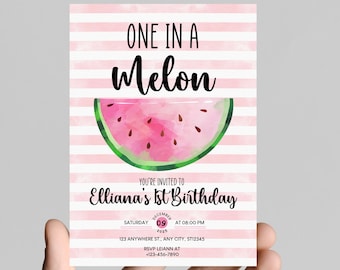 Watermelon First Birthday Invitation, Sweet ONE Theme (Digital Download)