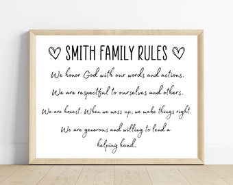 Family sayings wall art, family rules, customize to your last name, 11x14, one download included, frame not included