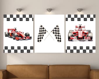 Race Car Prints, Checkered Flag, Boys Room Wall Art (Digital Download)