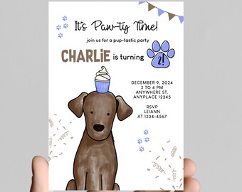 Paw-Ty time! Puppy dog theme birthday invitation, pup-tastic  birthday, printable, digital